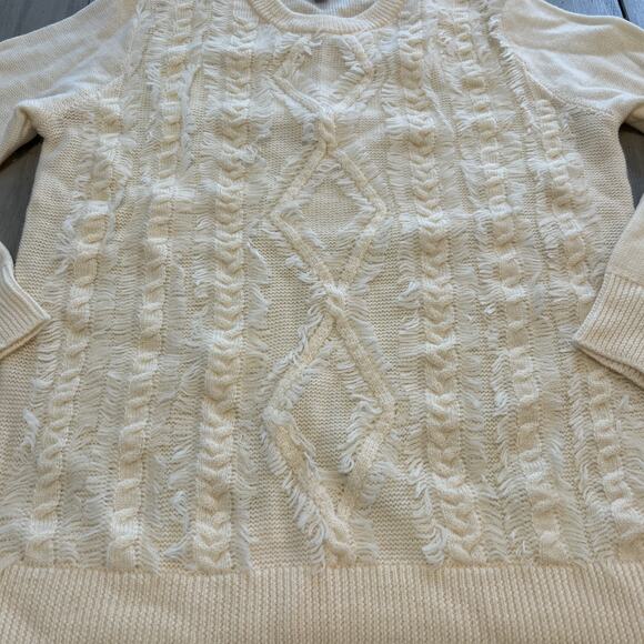 J Crew Cream Fringe Cable Knit Argyle Sweater Women’s Sz M Merino Wool Preppy - Picture 3 of 8